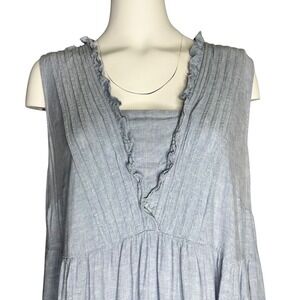 J.Jill Womens Linen Blend Tiered Maxi Dress XL Blue Chambray Ruffle V-Neck